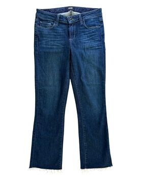 PAIGE Riley Crop Flare Jeans Women’s 28 Larsen Dark Wash Raw Hem Made USA
